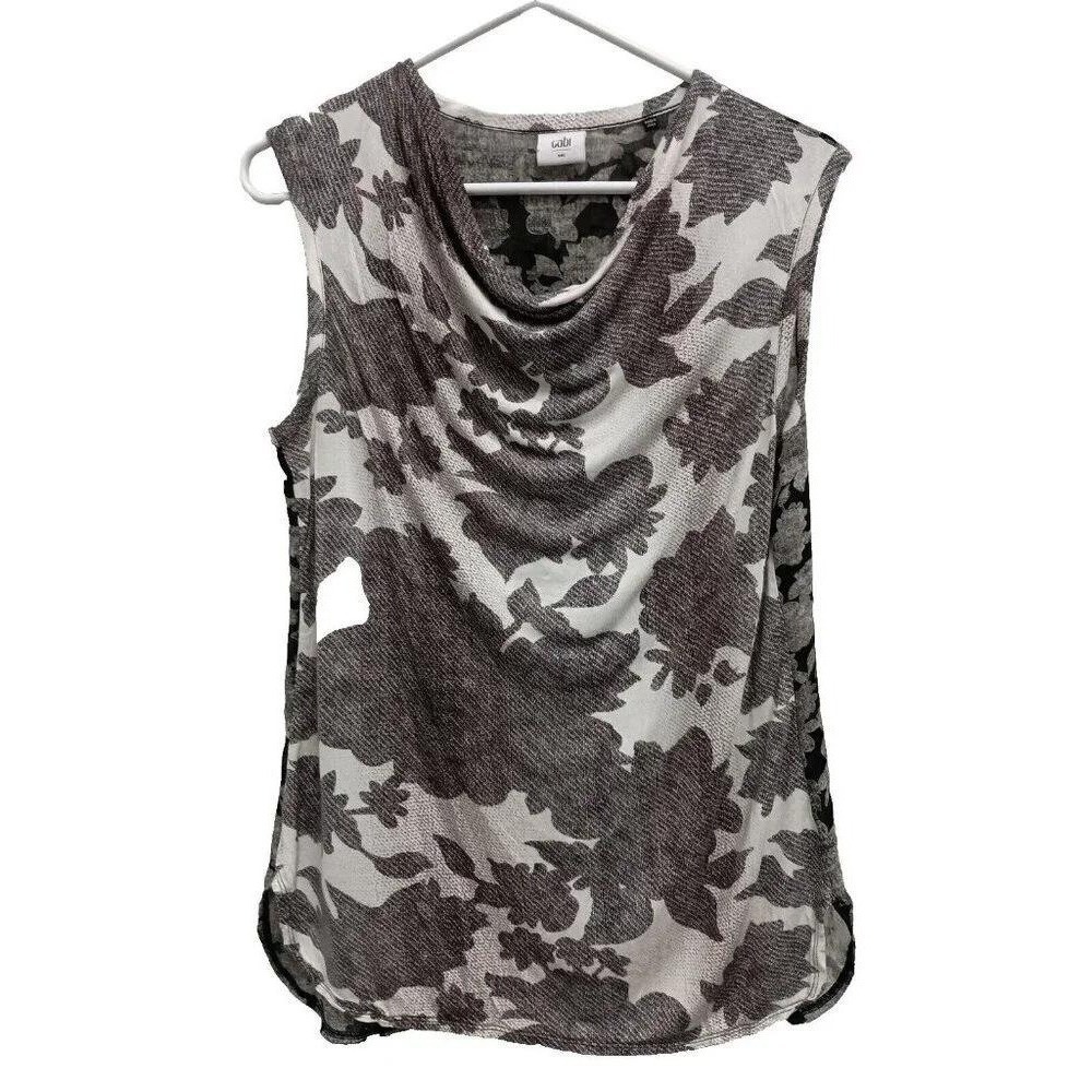 Cabi Tango Top Womens Medium Gray‎ Floral Cowl Neck Sleeveless Office #3057